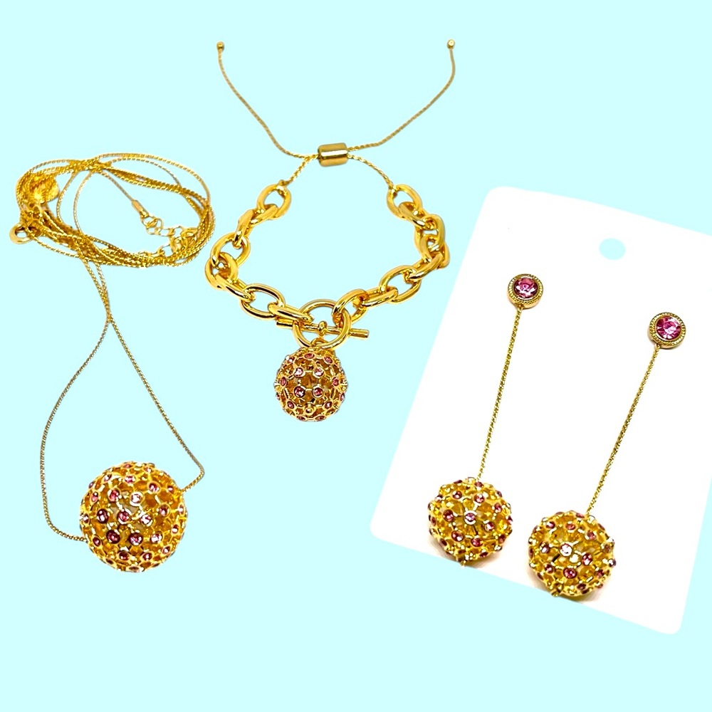 RJ Graziano Jewelry Set Vintage Necklace Dangle Earrings Adjustable Bracelet EUC